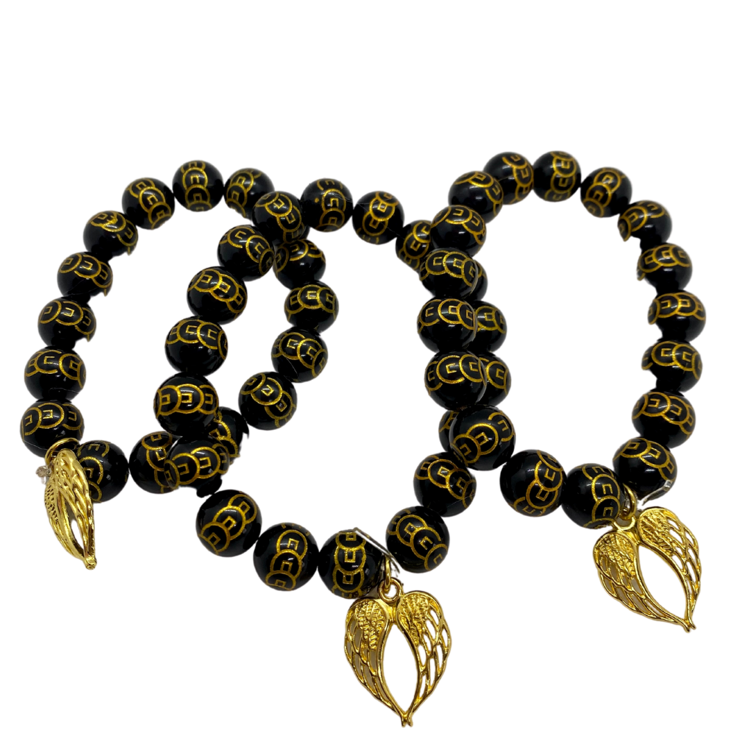 Black Obsidian Wealth & Protection Angel Wing Bracelet